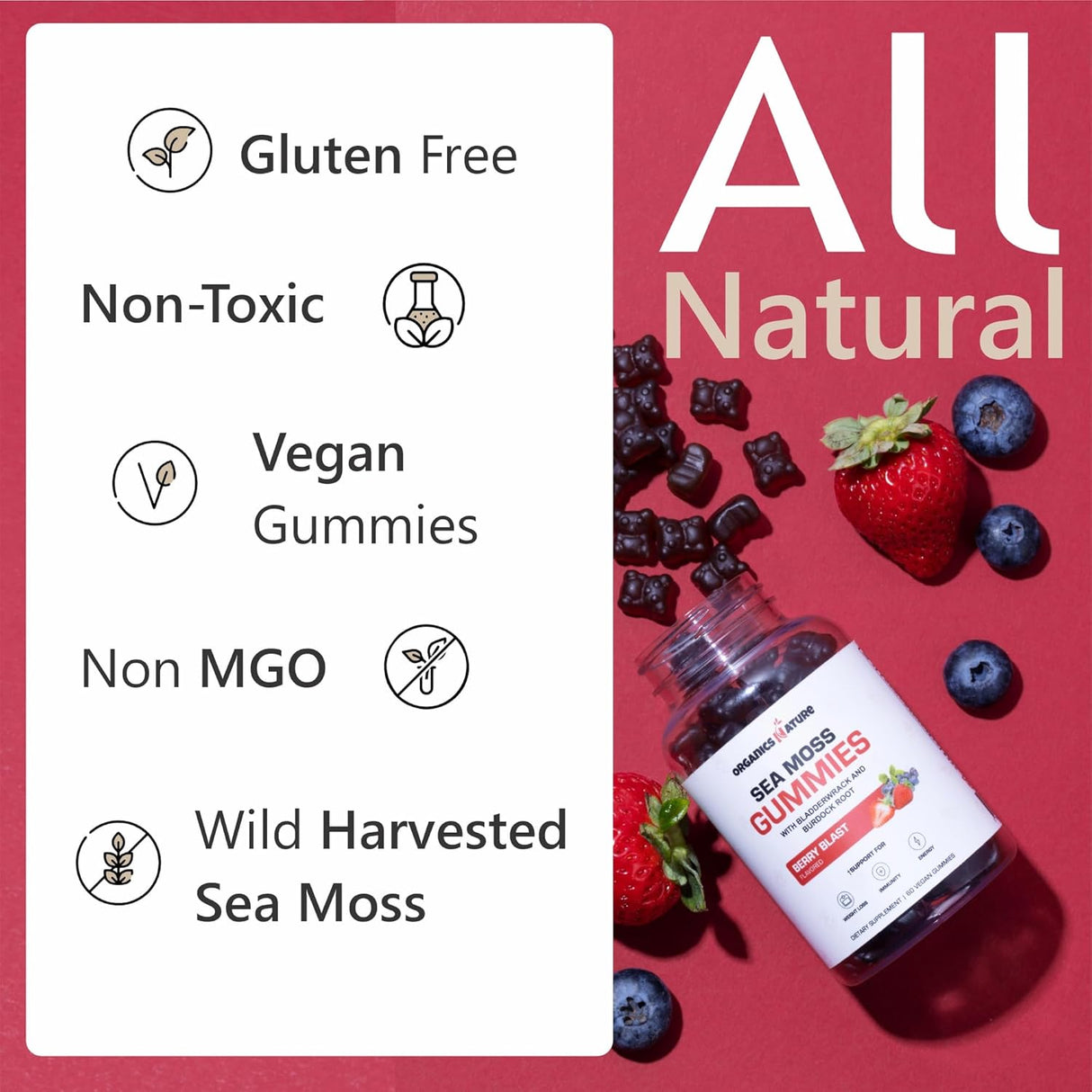 Organics Nature Gominolas de Sea Moss para Detox, Inmuno y Energía