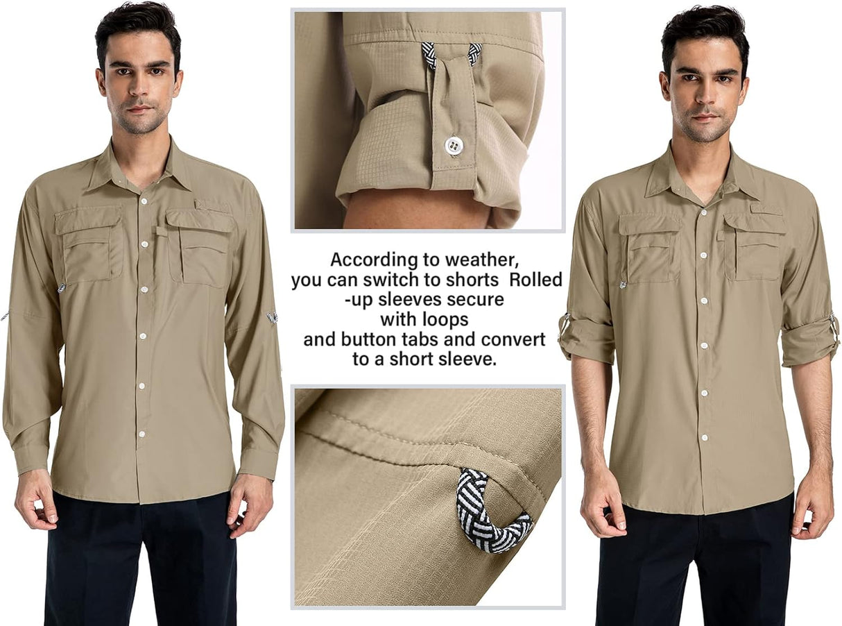 Anteef Camisas de safari con protección UV para senderismo