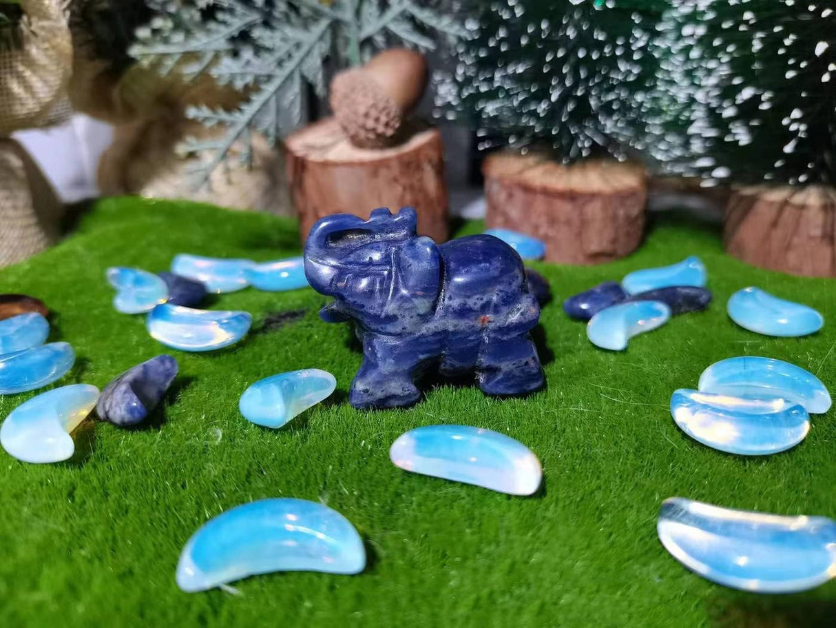 QINJIEJIE Decoración de elefante, cristales de sodalita azul