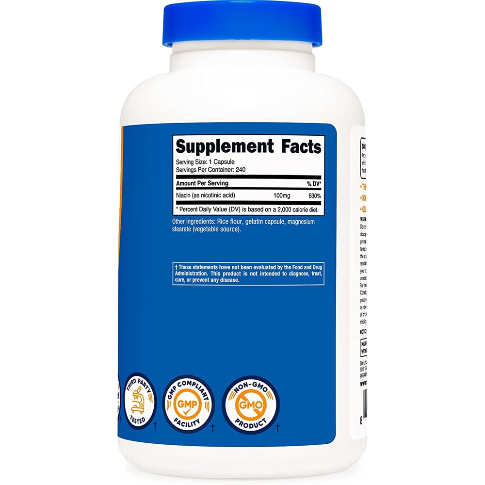 Suplemento Niacina vitamina B3 100 mg 240 cápsula sin gluten