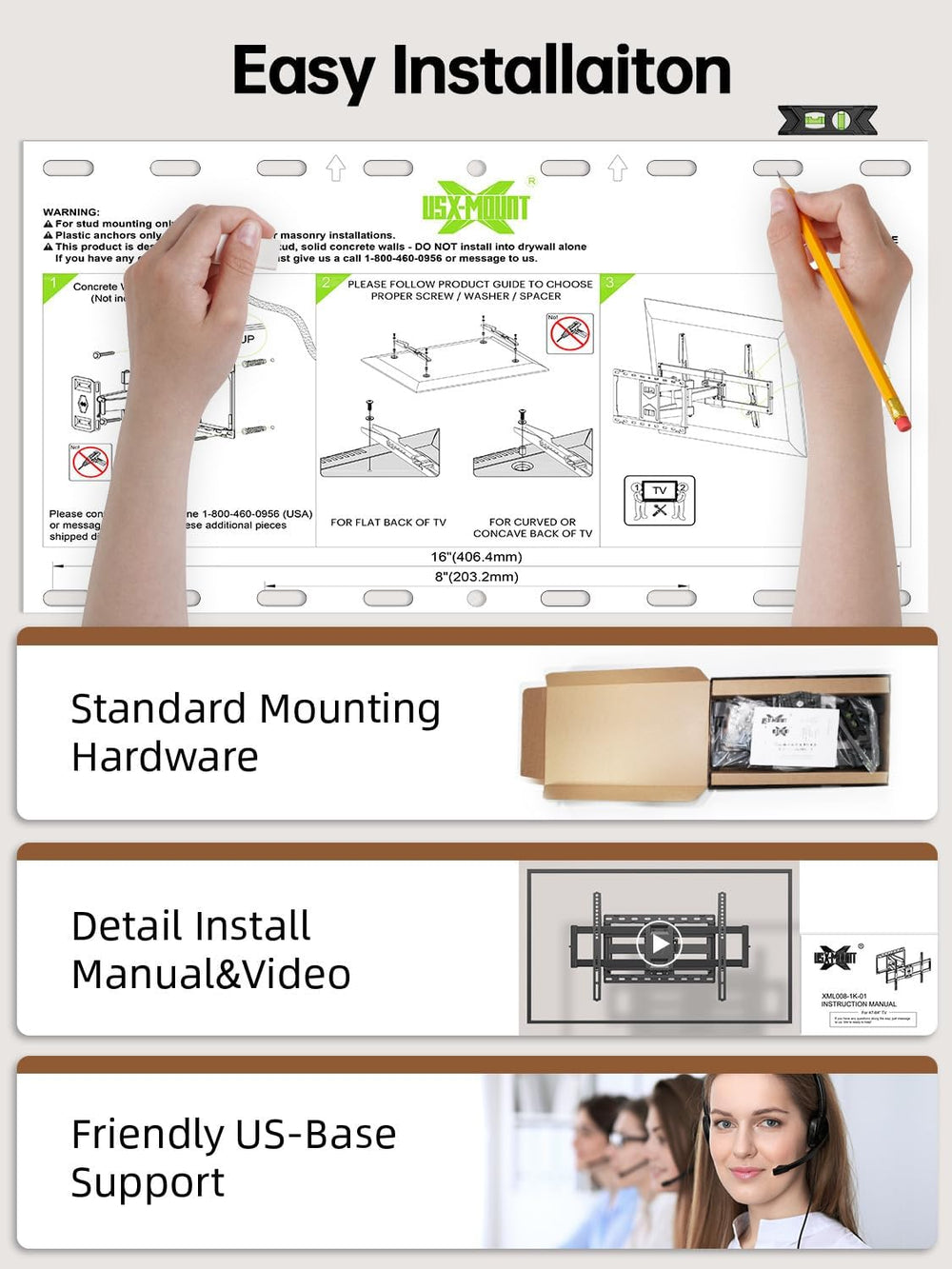 Soporte de Pared USX para TV 47-84 Articulado y Tiltable