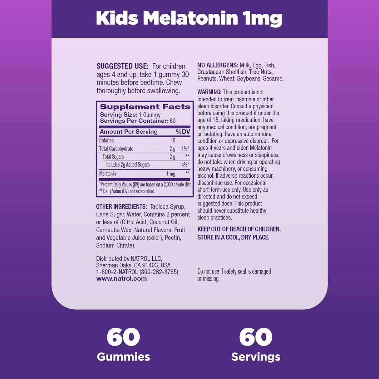 Natrol Gomitas Sleep Aid para niños, 1 mg de 4 años, 60 und