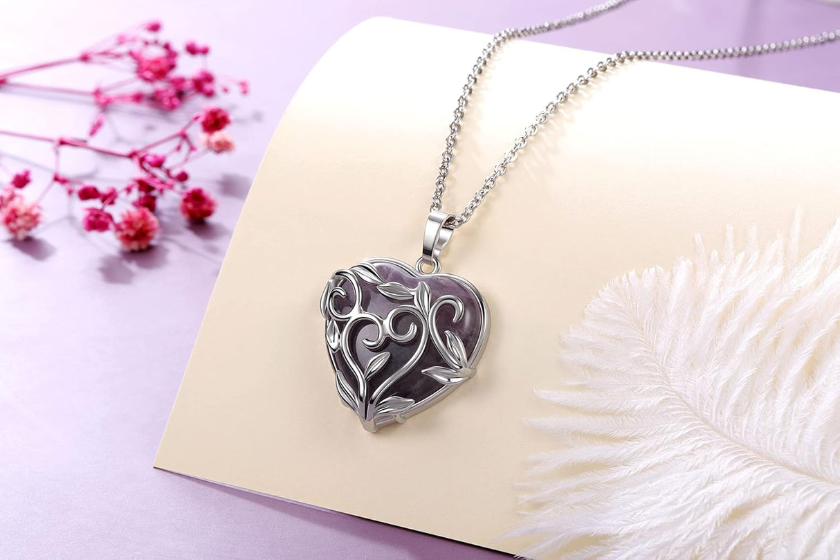 Jovivi Collar de cristal curativo de cuarzo rosa de amatista