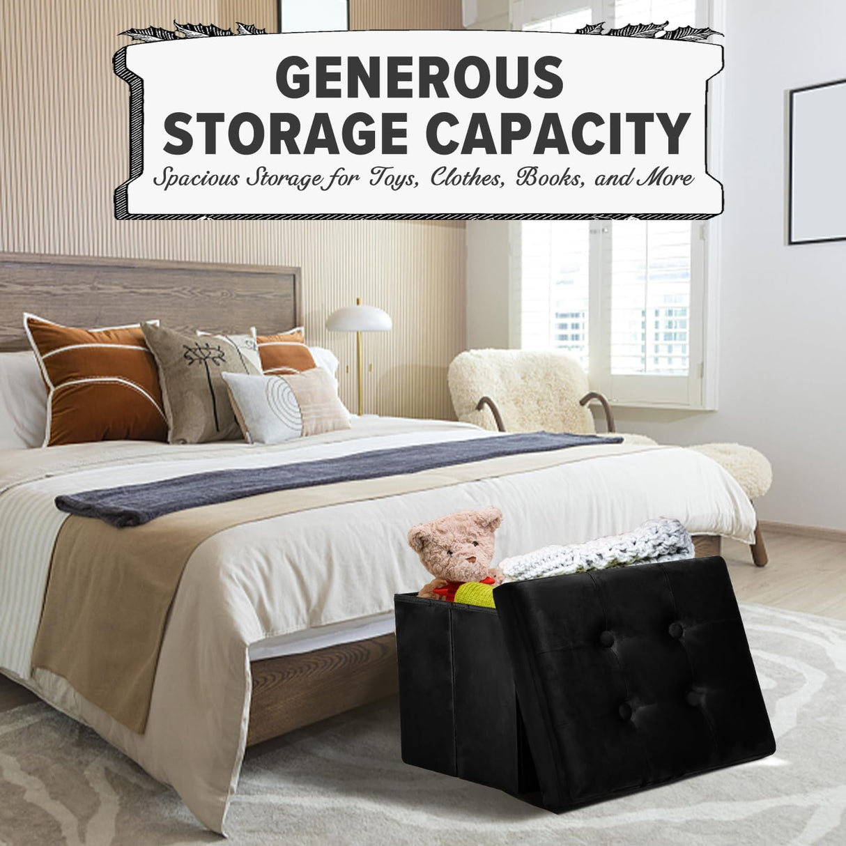 Otómano plegable de almacenamiento con reposapiés moderno 17x13x11in