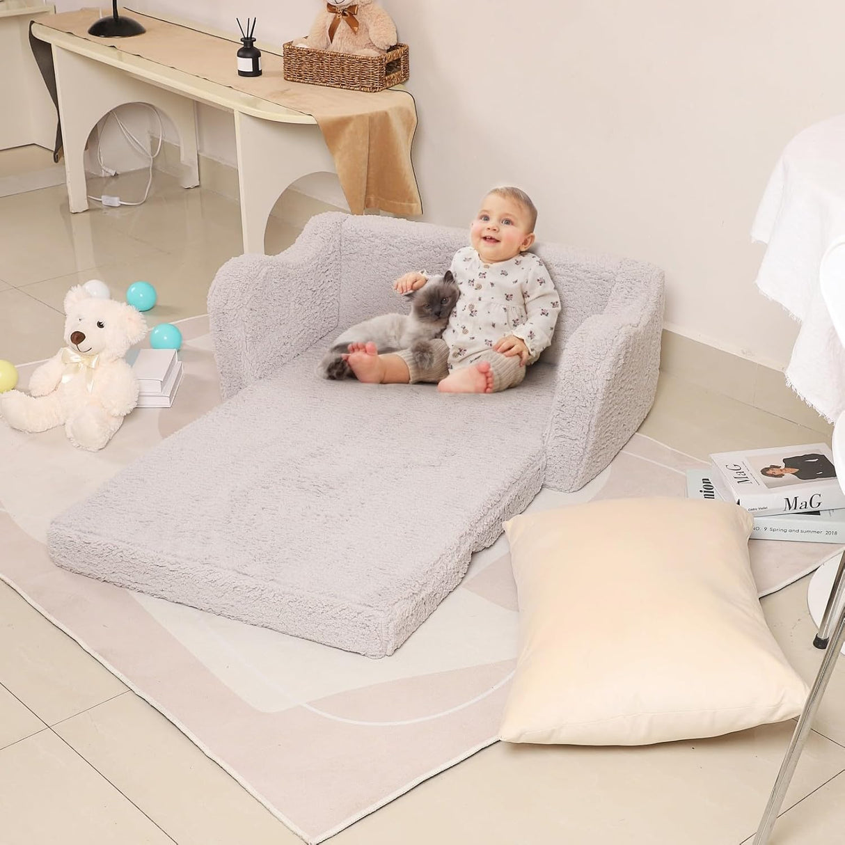 Silla extra ancha para niños pequeños suave 2 en 1, Gris