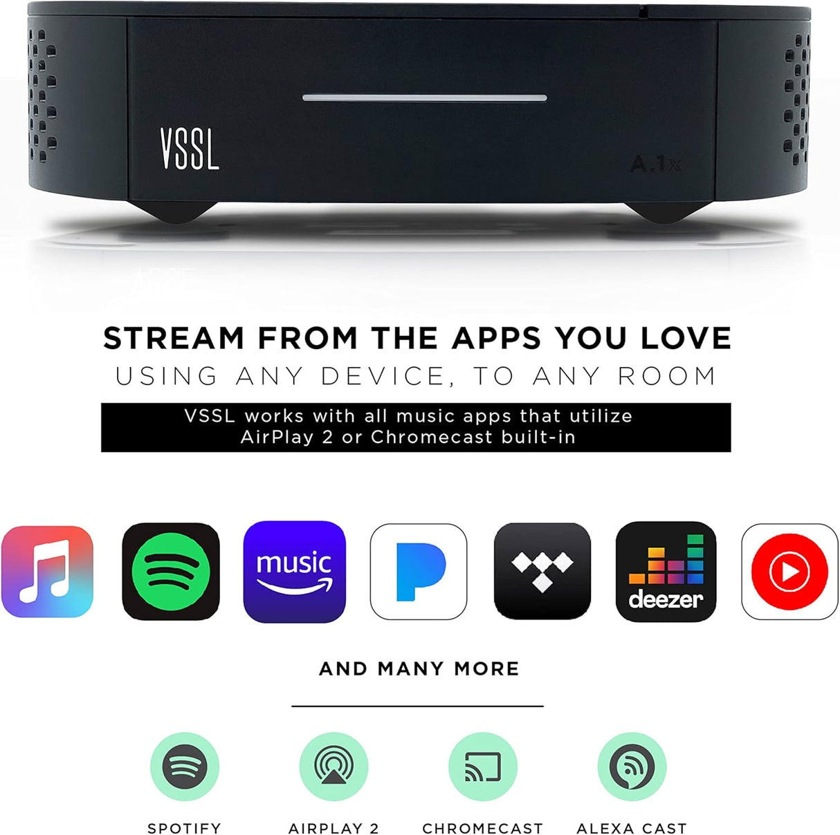 Amplificador VSSL A.1x 2 Canales, AirPlay 2, Chromecast, Bluetooth
