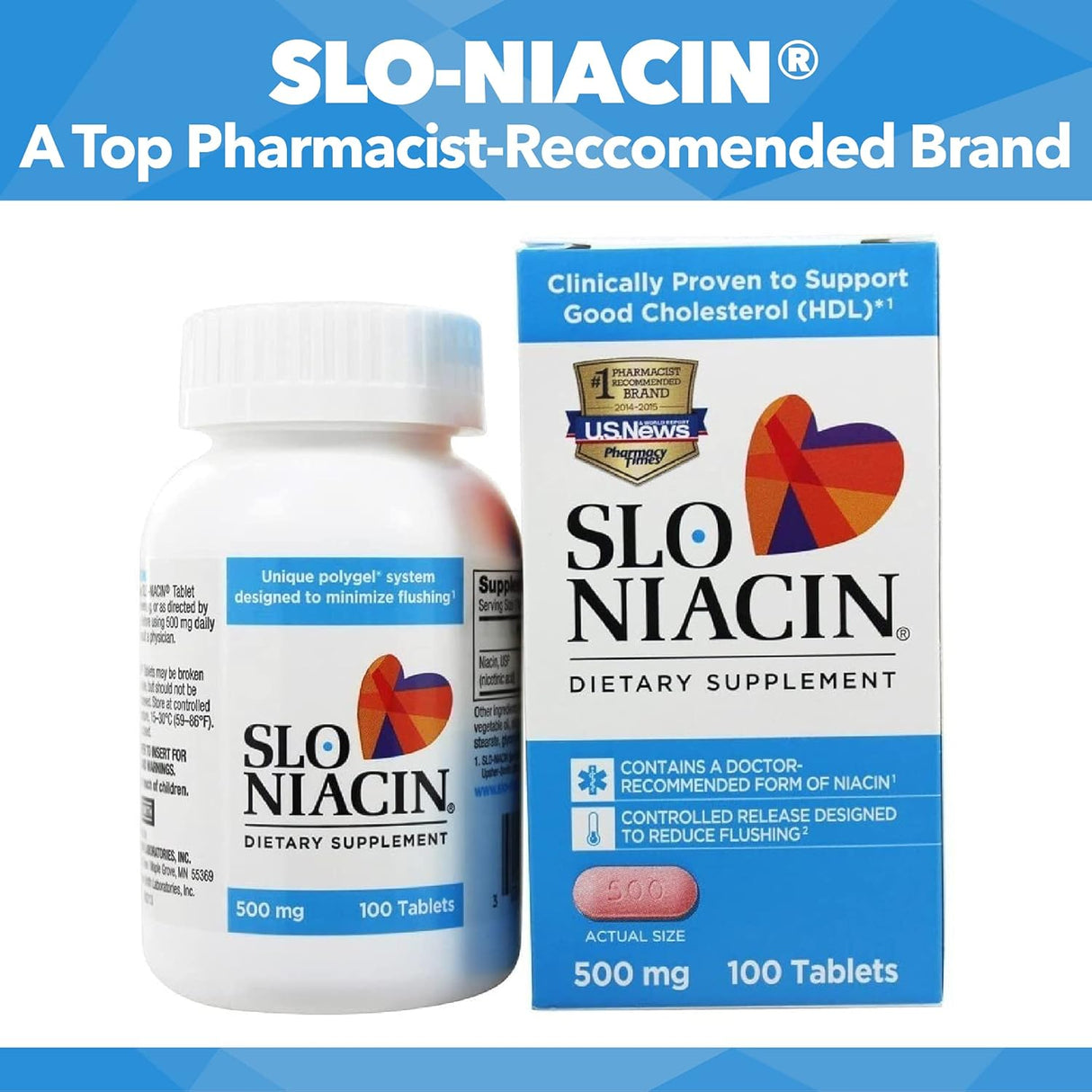 Suplementos Niacina 500mg sin descarga 100 cápsulas 6 pack