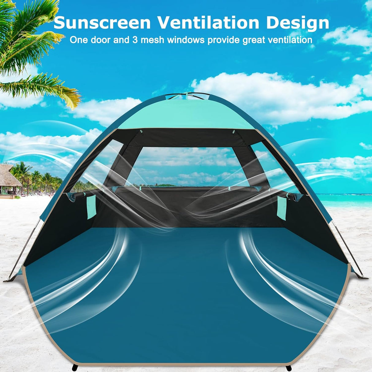 Tienda de playa con protección solar UPF 50+, fácil de usar