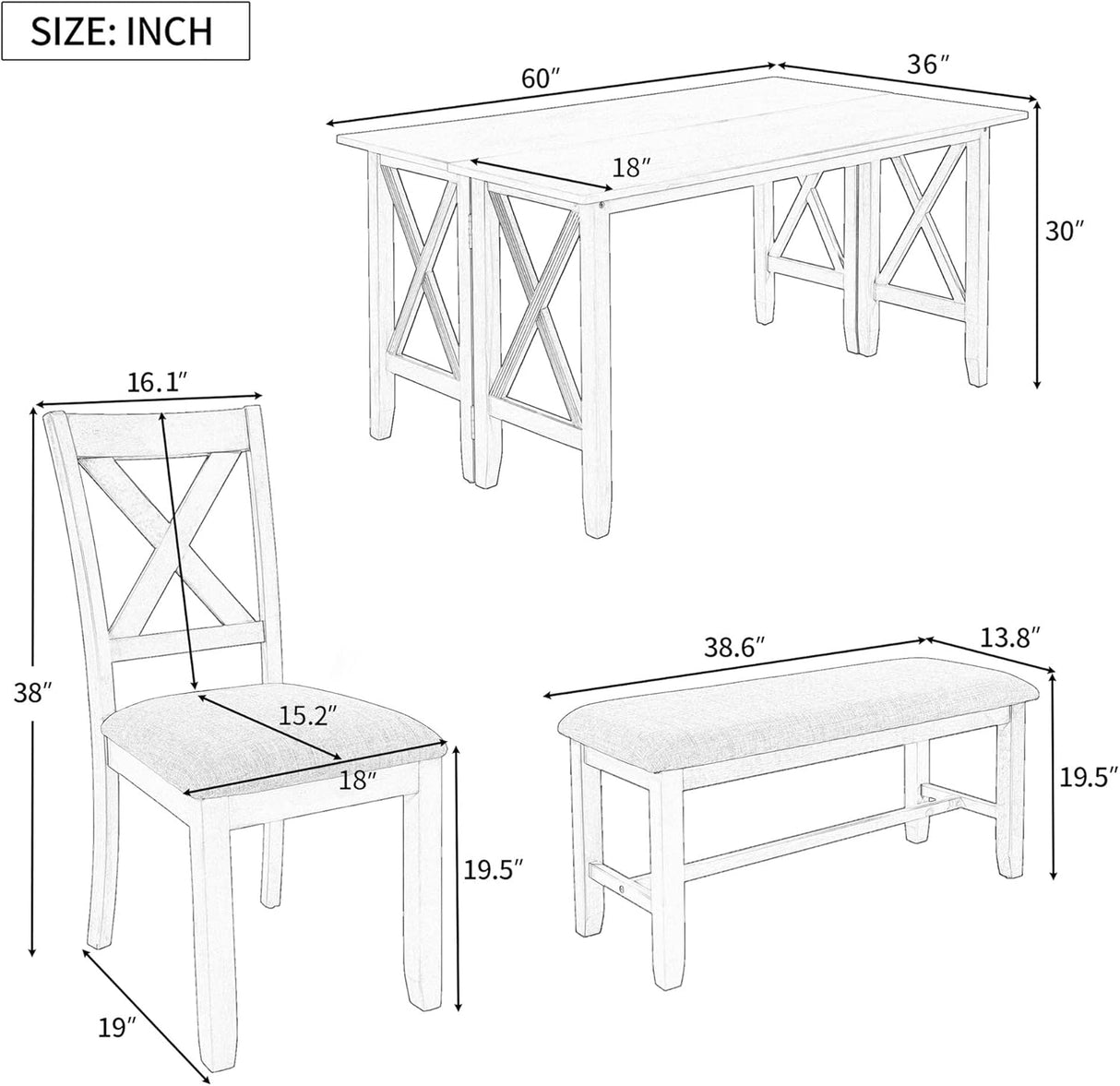 Juego de Comedor Familiar de 6 Piezas con Mesa Plegable