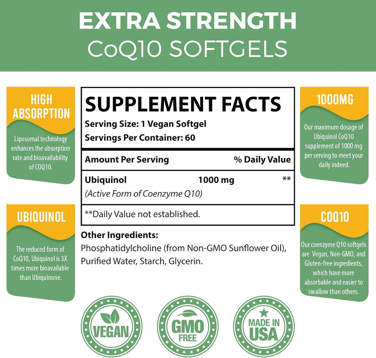 Liposomal CoQ10 1000mg Vegan Antioxidant 120 Softgels