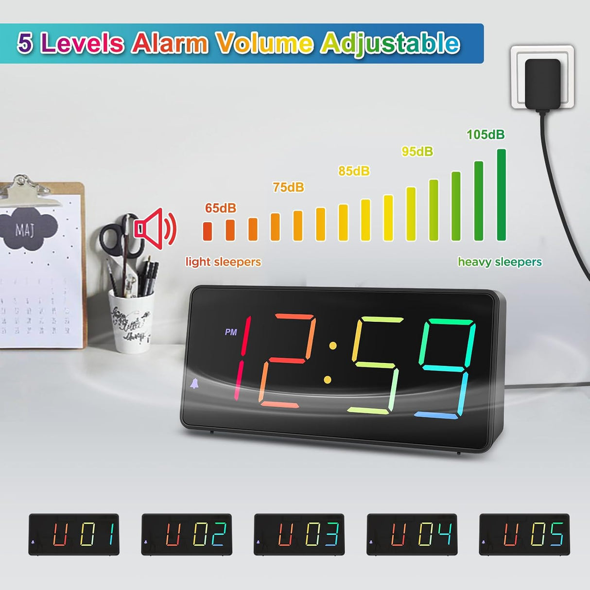 Reloj Despertador Digital Extra Fuerte con Luz LED y Cargador