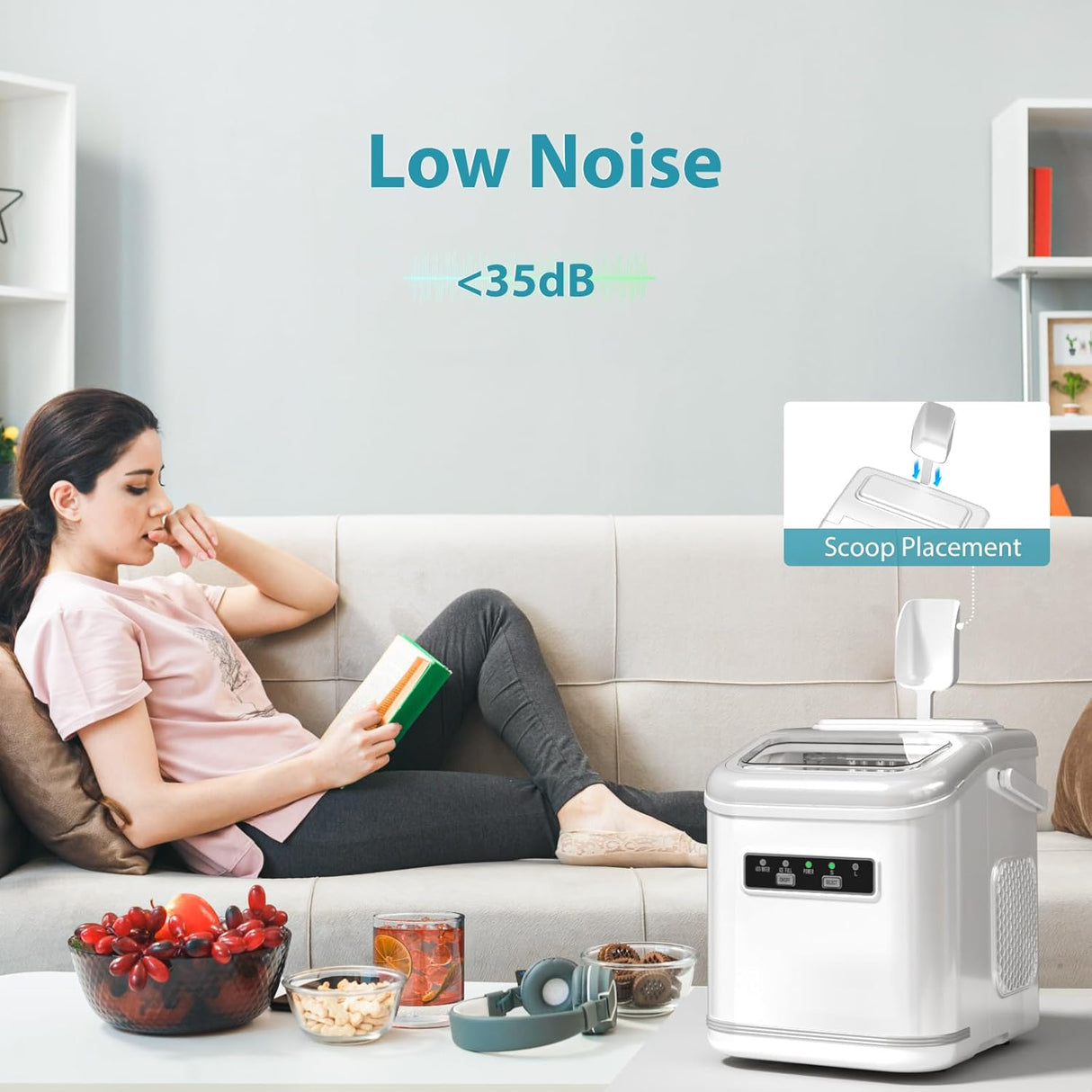 Máquina de Hielo Portátil Compacta, 9 Cubos en 6 Min, 26lbs/24Hrs