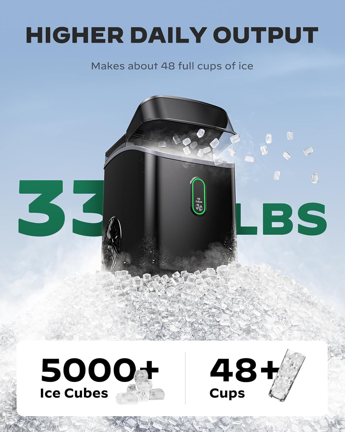 Máquina de Hielo Silonn, 33lbs/24H, Auto-limpieza, Countertop