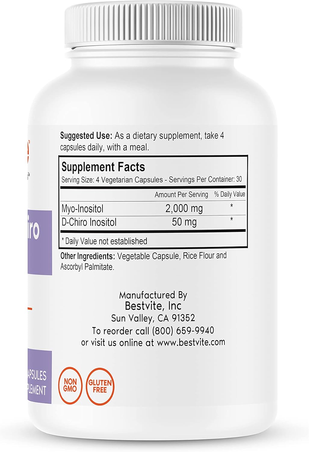 Suplementos D-Chiro Inositol sin estearatos vegano 120 und