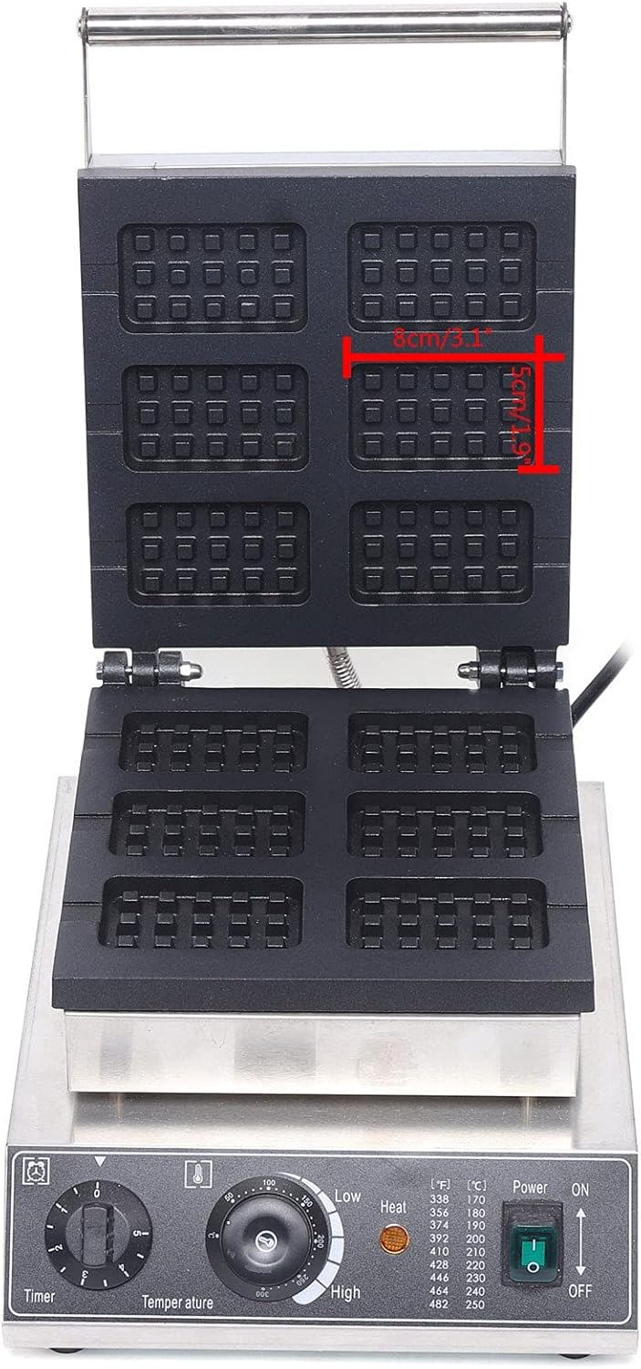 Máquina de Waffles Comercial 1500W 6 Piezas Control de Temperatura