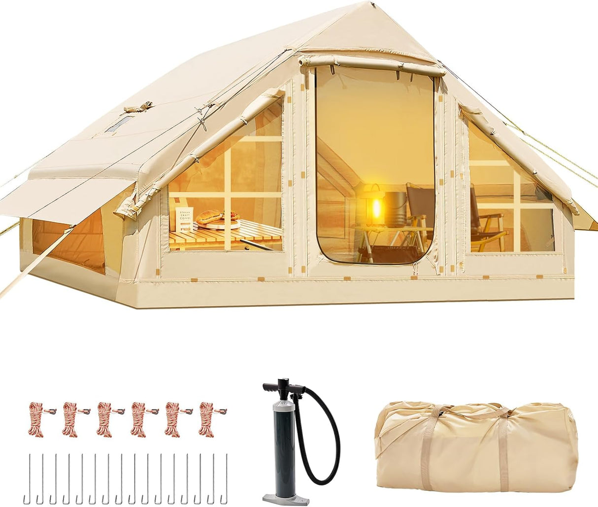 Tienda Inflable para Camping, Tienda Oxford 4-6 Personas, Con Chimenea