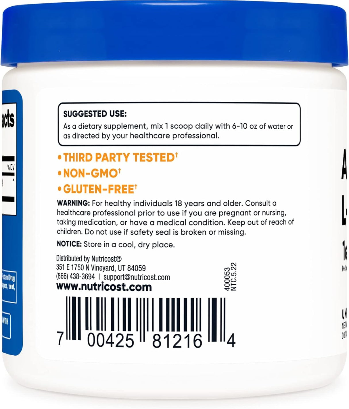 Suplemento acetil L-carnitina (ALCAR) 3.53oz - 1000 mg