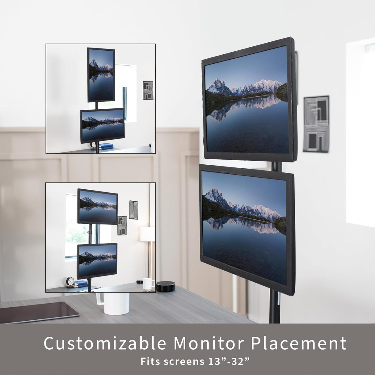 Soporte de Monitor Doble VIVO, Ajustable, STAND-V002T