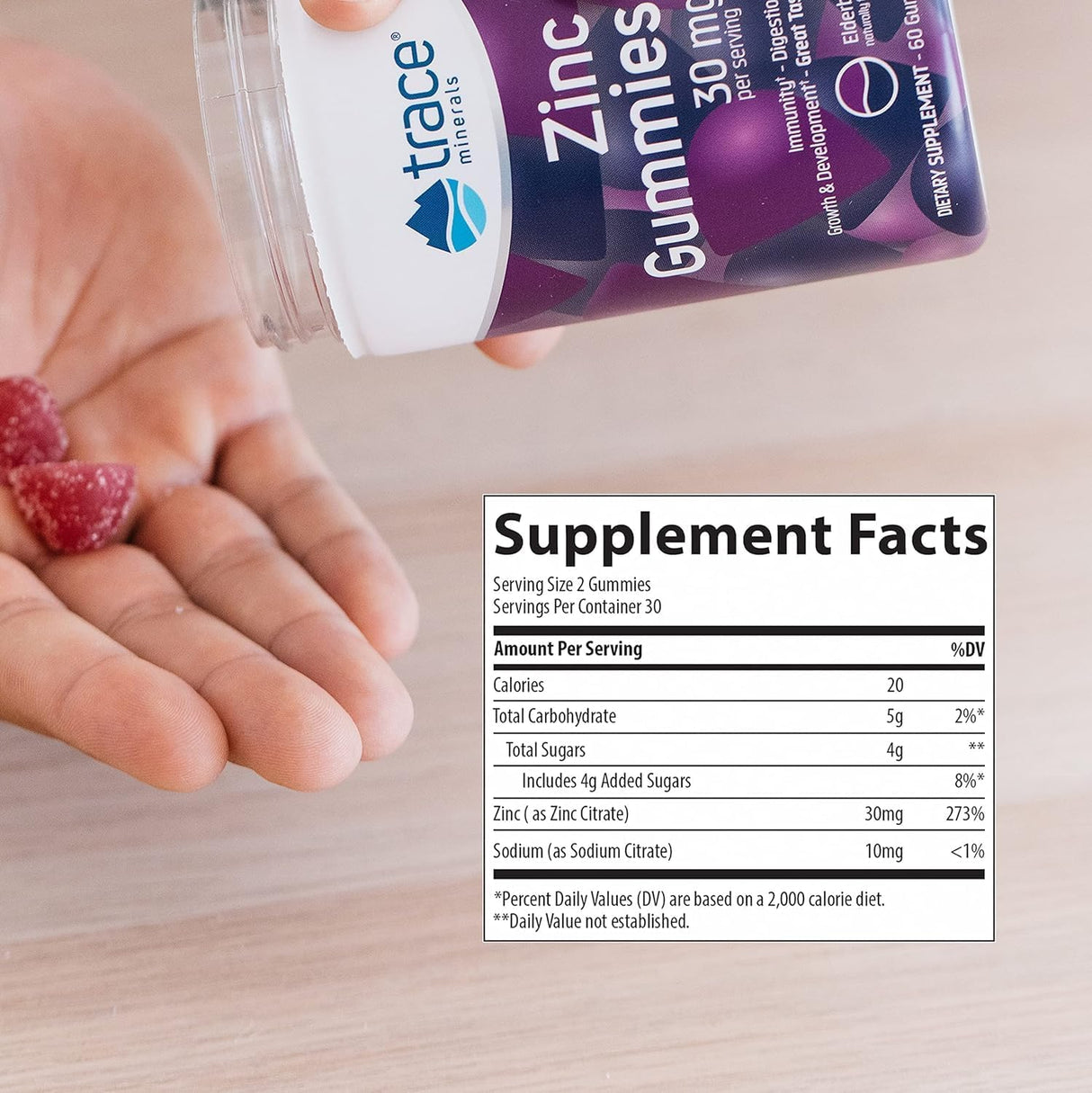 Trace Minerals Zinc Gummies - Suplemento con Elderberry, 60 Gummies
