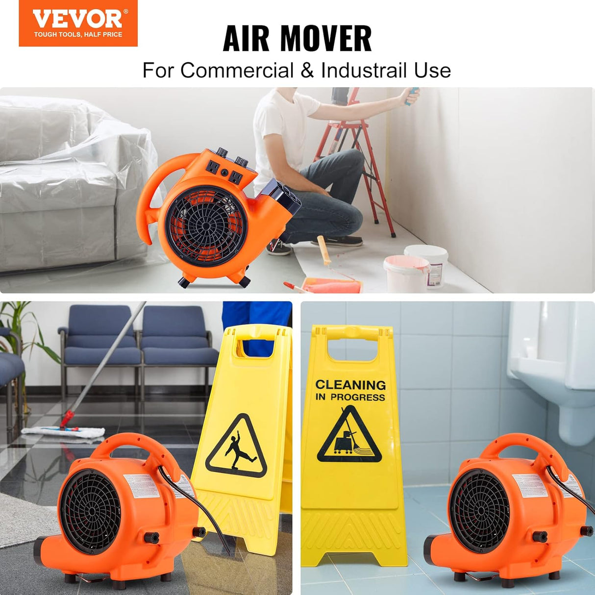 VEVOR Soplador de Aire 1/4 HP 1000 CFM, 4 Ángulos, Portátil