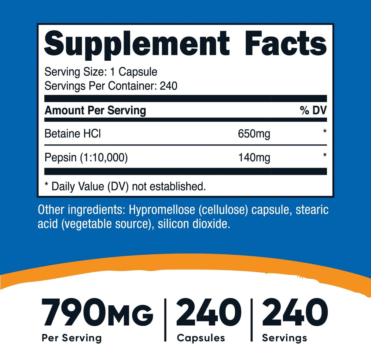 Suplementos Alimenticios Betaína HCl + Pepsina 790 mg