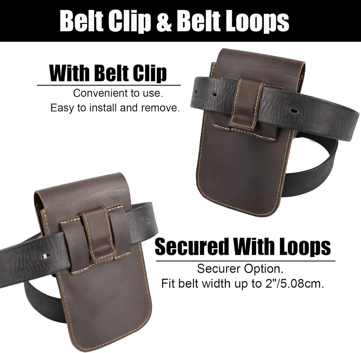 Topstache Funda de cuero para teléfono, Samsung S22 Ultra, funda para iPhone 13 Pro Max para cinturón, bolsa universal para teléfono con clip para cinturón, funda de cuero para Otterbox, fundas abatibles para teléfono celular