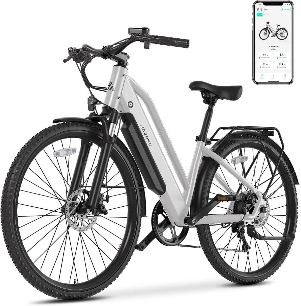 Bicicleta eléctrica TST 800W, 40 millas, 7 velocidades, 26
