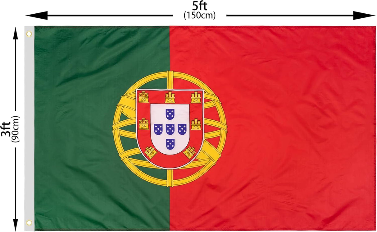 Bandera de Portugal DANF 3x5 pies, resistente, ojales de latón