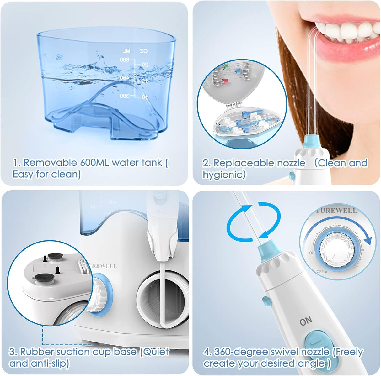 Hilo dental de agua para dientes/aparatos ortopédicos blanco