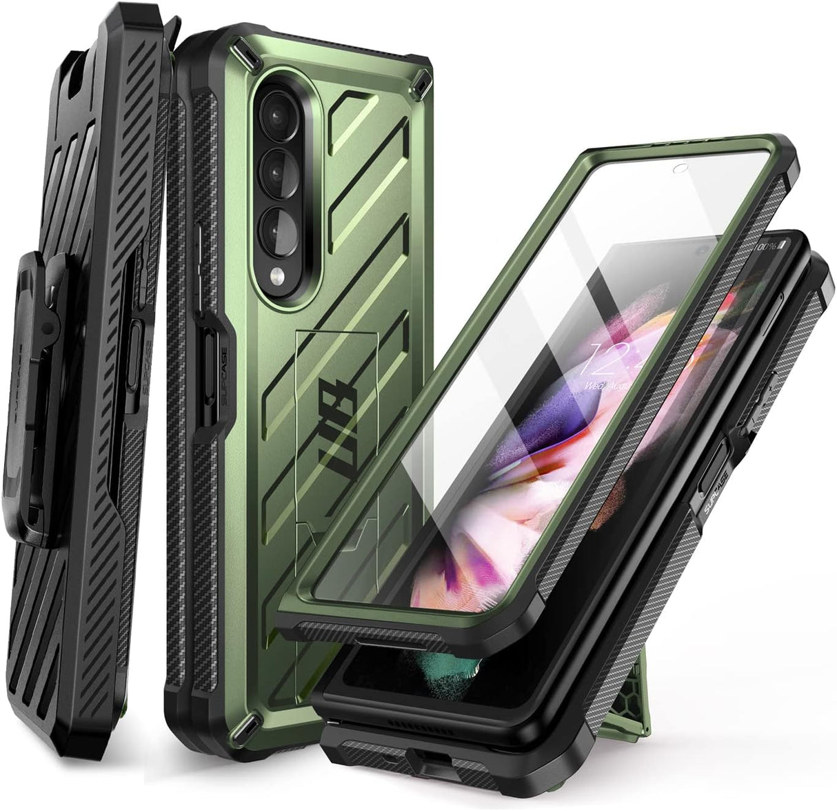 SUPCASE Unicorn Beetle - Funda protectora para Galaxy Z Fold 3 5G (2021), resistente clip para cinturón a prueba de golpes, con protector de pantalla integrado y soporte (Guldan)