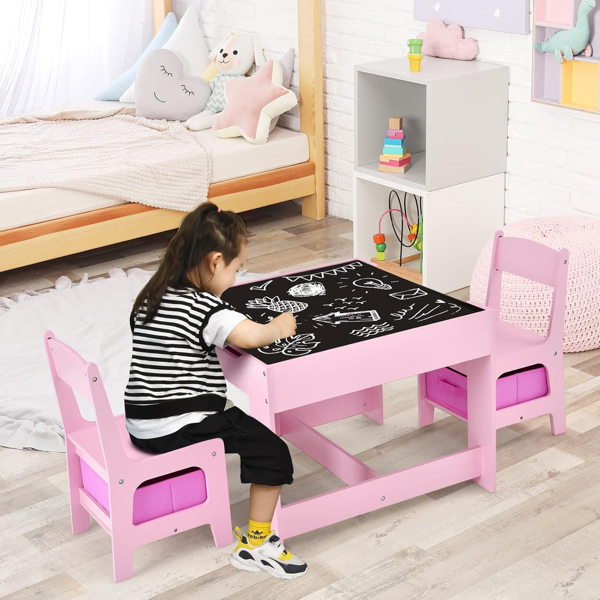 Juego de mesa y silla para niños de madera 3 en 1 para niños