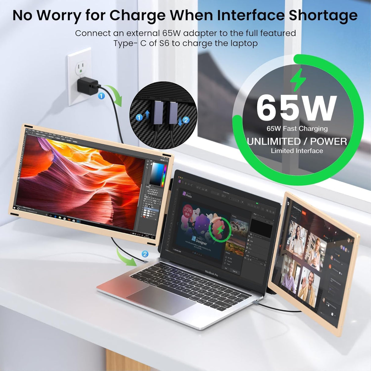 Extensor de pantalla 15.6'' portátil, 1080P, rotación 360°