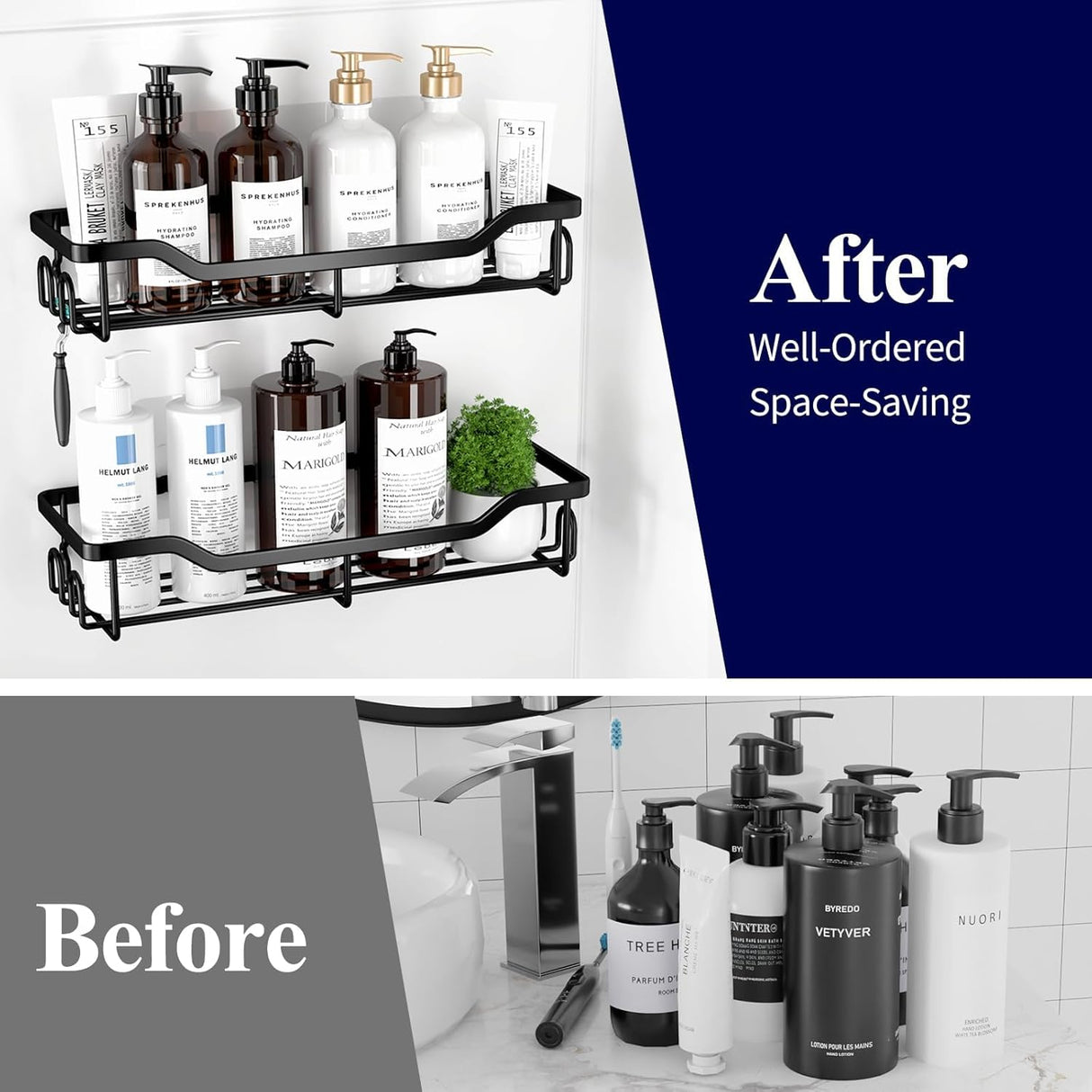 Organizador de ducha grande adhesivo sin taladro de acero inoxidable