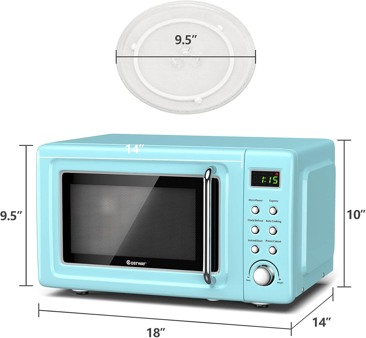 Horno de microondas COSTWAY 0.7Cu.ft, 700W, 5 potencias