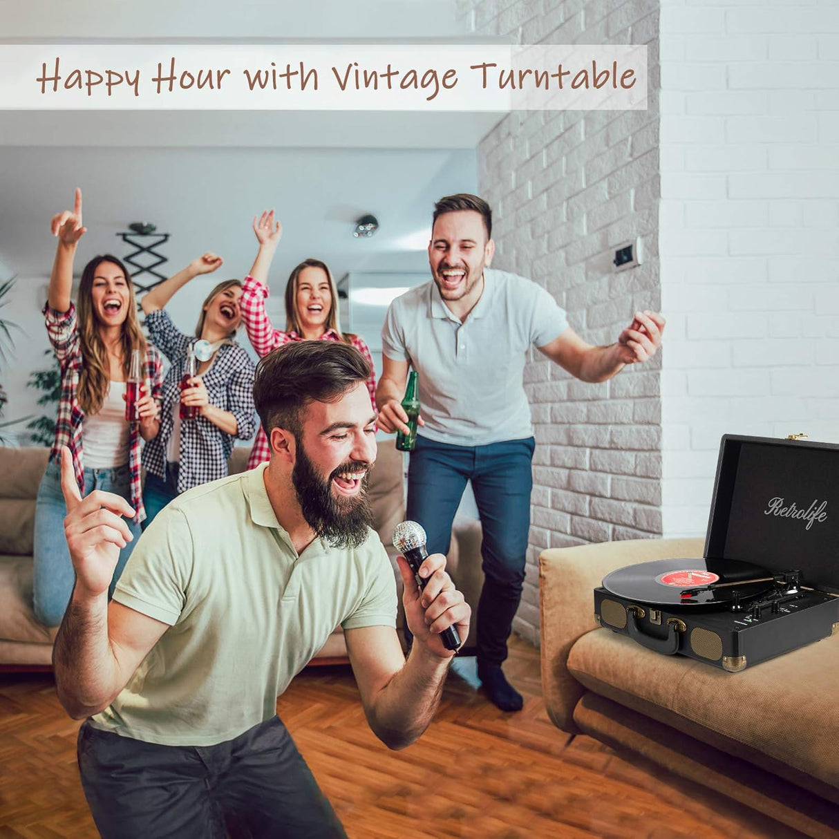 Reproductor de Vinilo Bluetooth Portátil con Altavoces Integrados