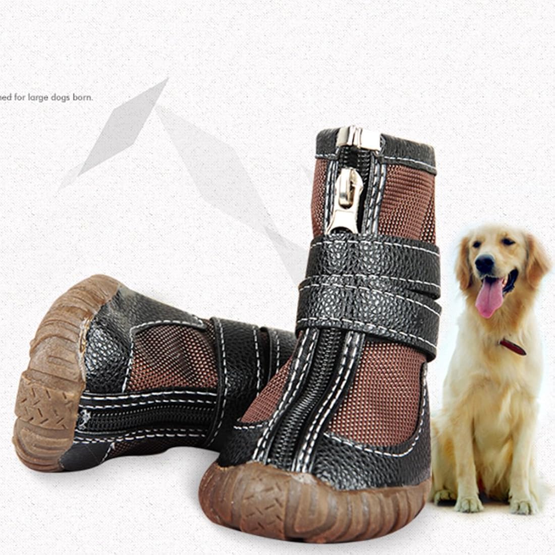 Botas grandes de cuero sintético para perro, botas de invierno impermeables para perro, botas para lluvia antideslizantes, Marrón