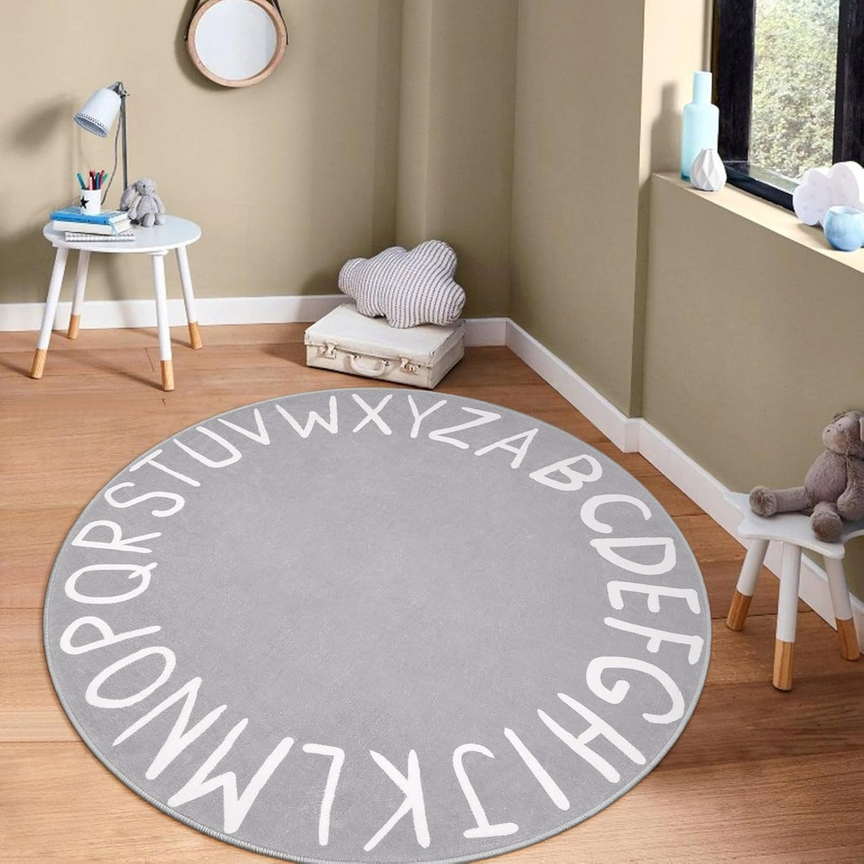 Alfombra Redonda ABC Kids de LIVEBOX, Lavable y Antideslizante