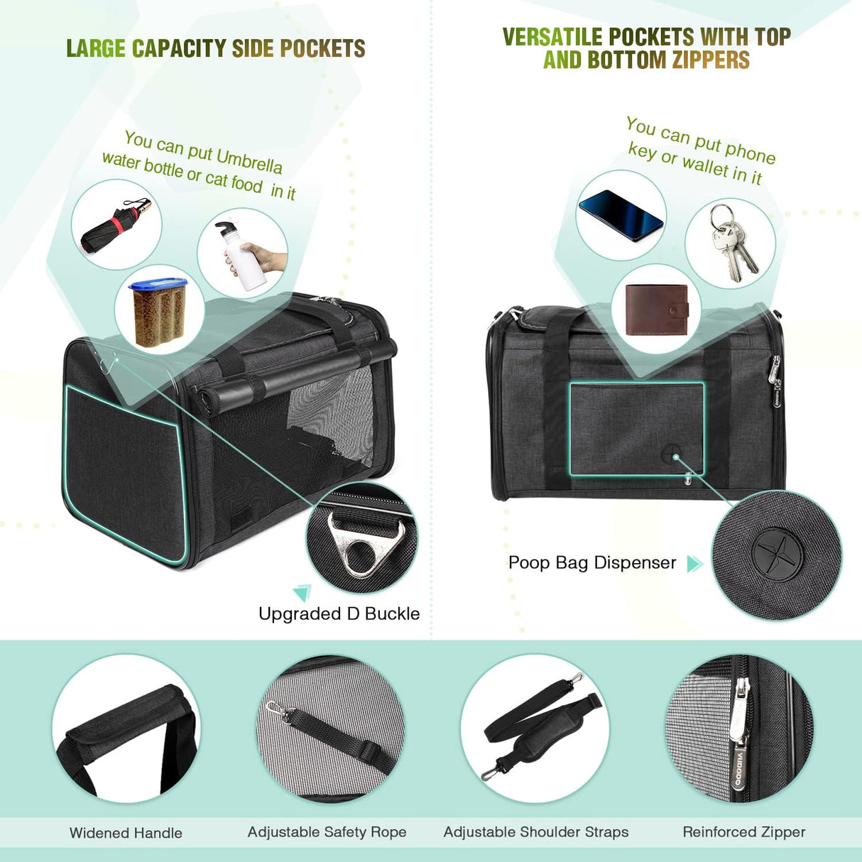 Transportín para Mascotas YUDODO 25 lbs Aprobado Aerolínea Grande