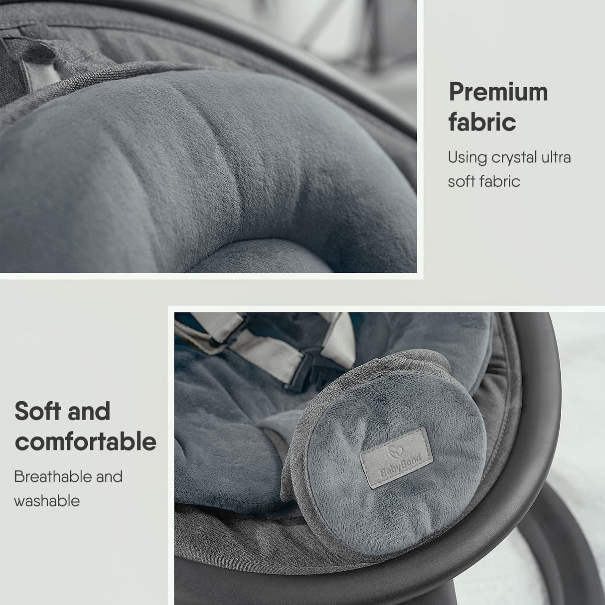 BabyBond Columpios de bebé para bebés, columpio infantil Bluetooth con altavoz de música con 3 posiciones de asiento, cinturón de arnés de 5 puntos, 5 velocidades y control remoto, columpio portátil