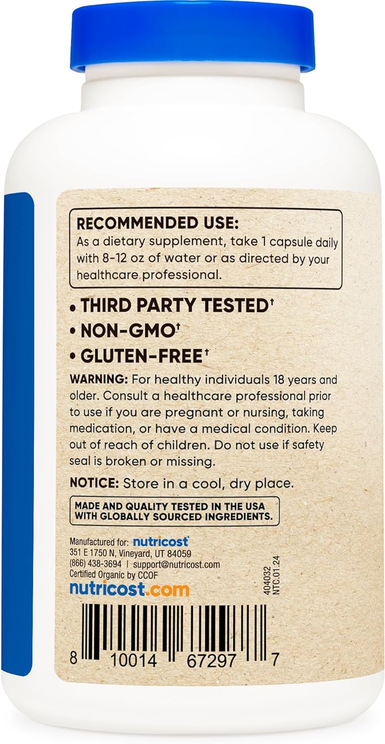 Nutricost Shatavari 600 mg, 180 cápsulas, 180 porciones, certificado CCOF fabricado con Shatavari orgánico, sin OMG, sin gluten, apto para vegetarianos