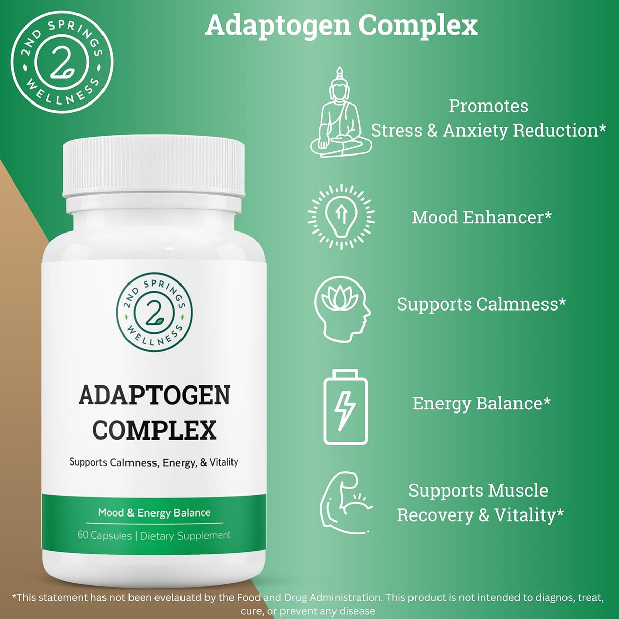 Complejo adaptógeno Calmness Energy and Vitality Booster 60u