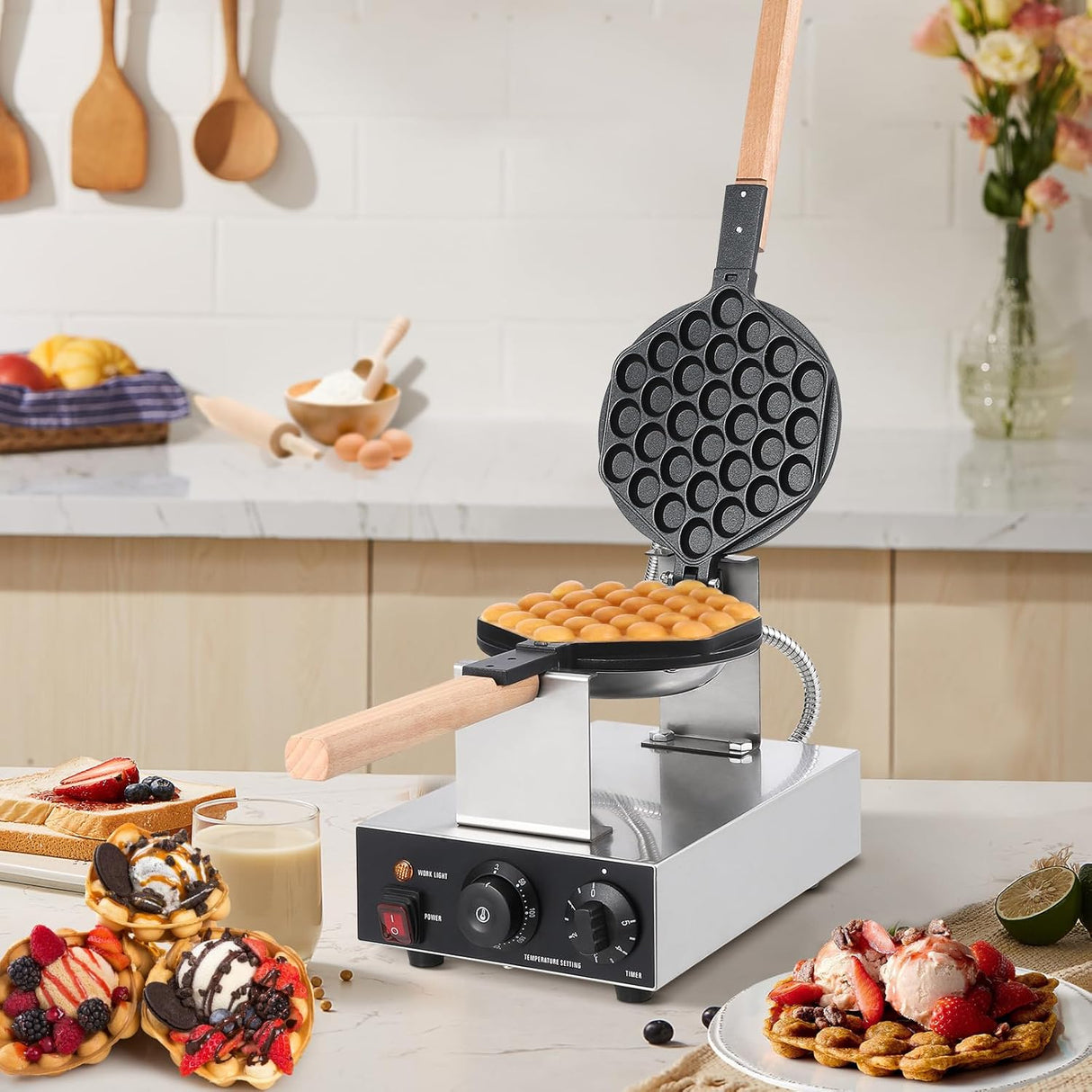 Máquina de Waffles Bubble, Eléctrica, 1400W, Doble Cara, 2023