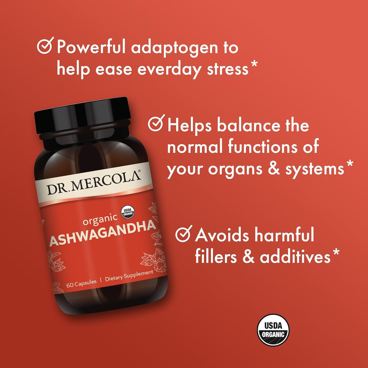 Suplemento de Ashwagandha, Dr. Mercola, Orgánico, 30 Serv.