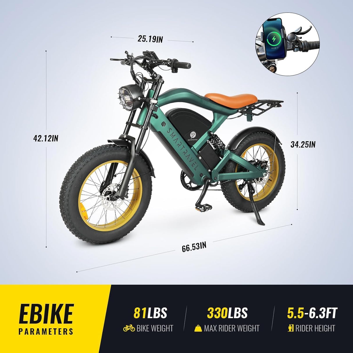 Bicicleta eléctrica ST202, motor 1200W, batería 20Ah, GPS