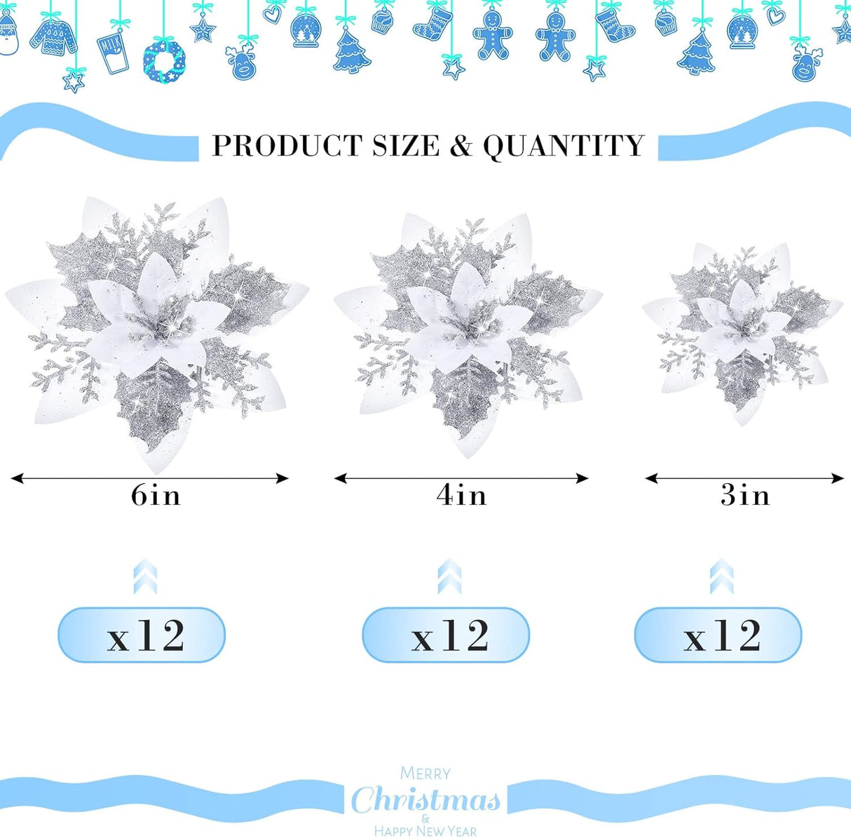 Flores Poinsettia Artificiales 36 Pcs, Decoración Navideña