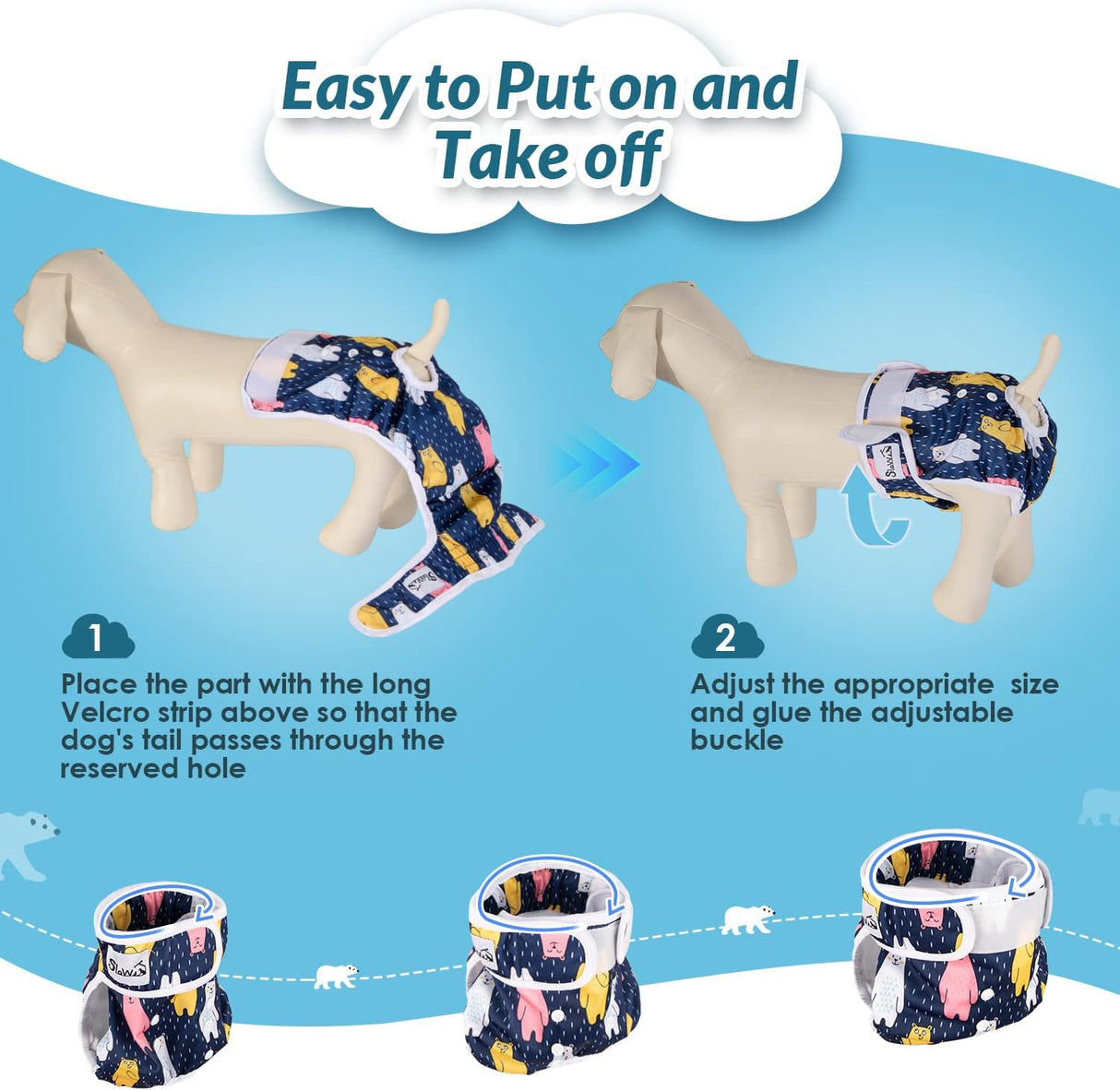 SlowTon Pañales lavables para perras, paquete de 3 pañales