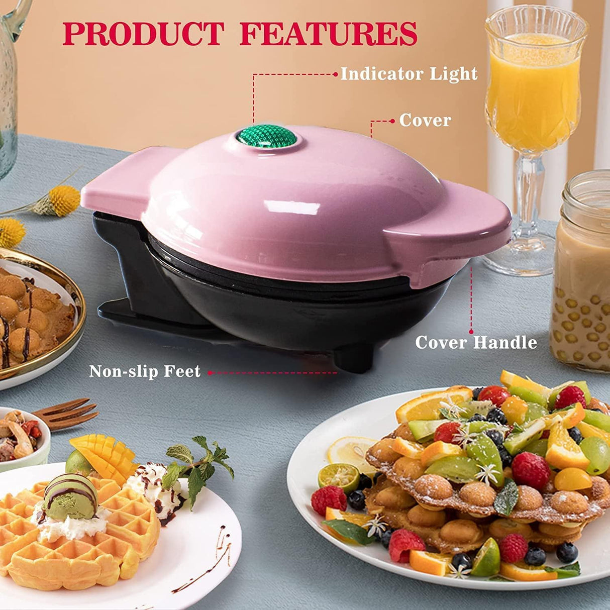 Mini Waffle Maker 4 - Compact, Antiadherente, Fácil de Limpiar