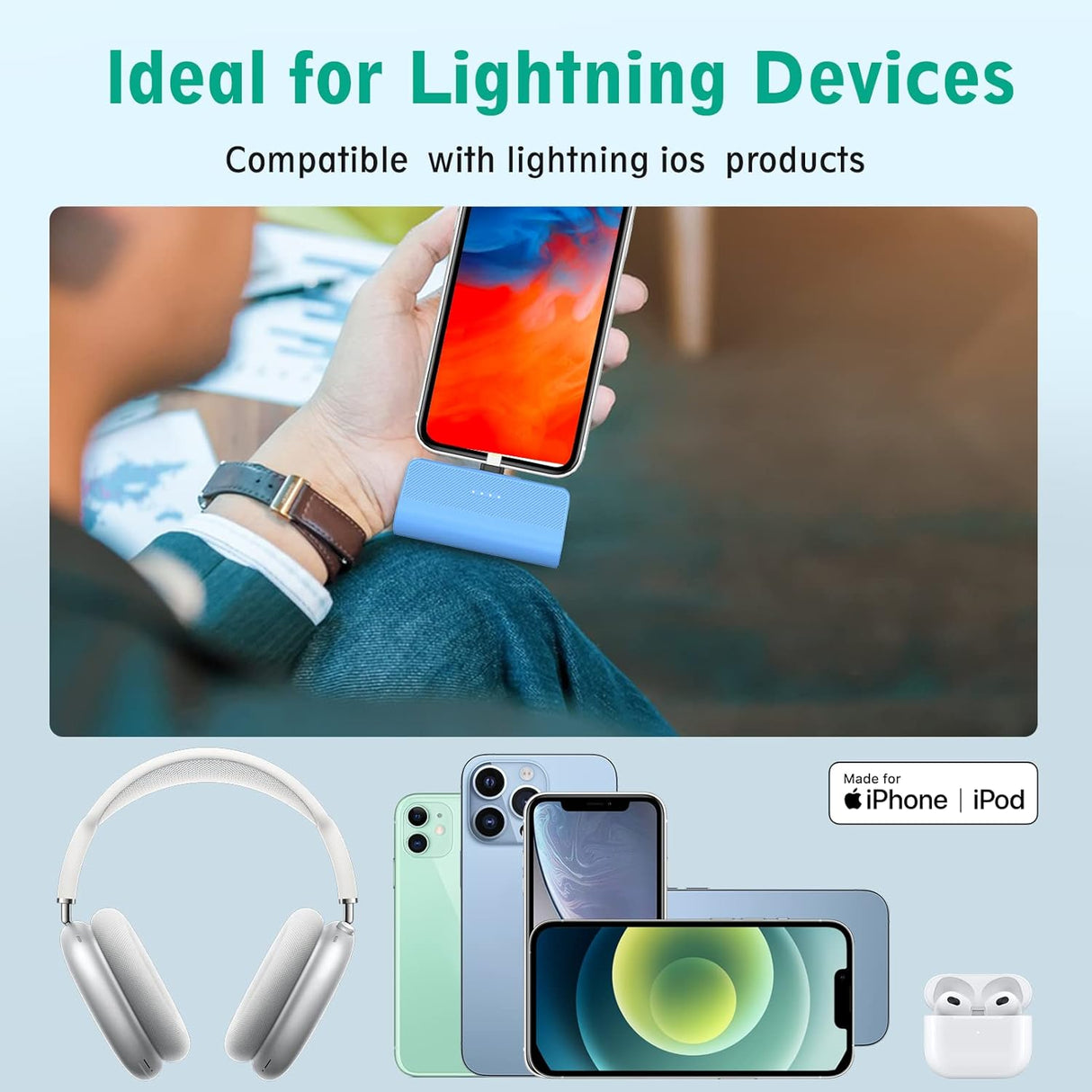 Cargador portátil para teléfono de 5000 mAh color azul