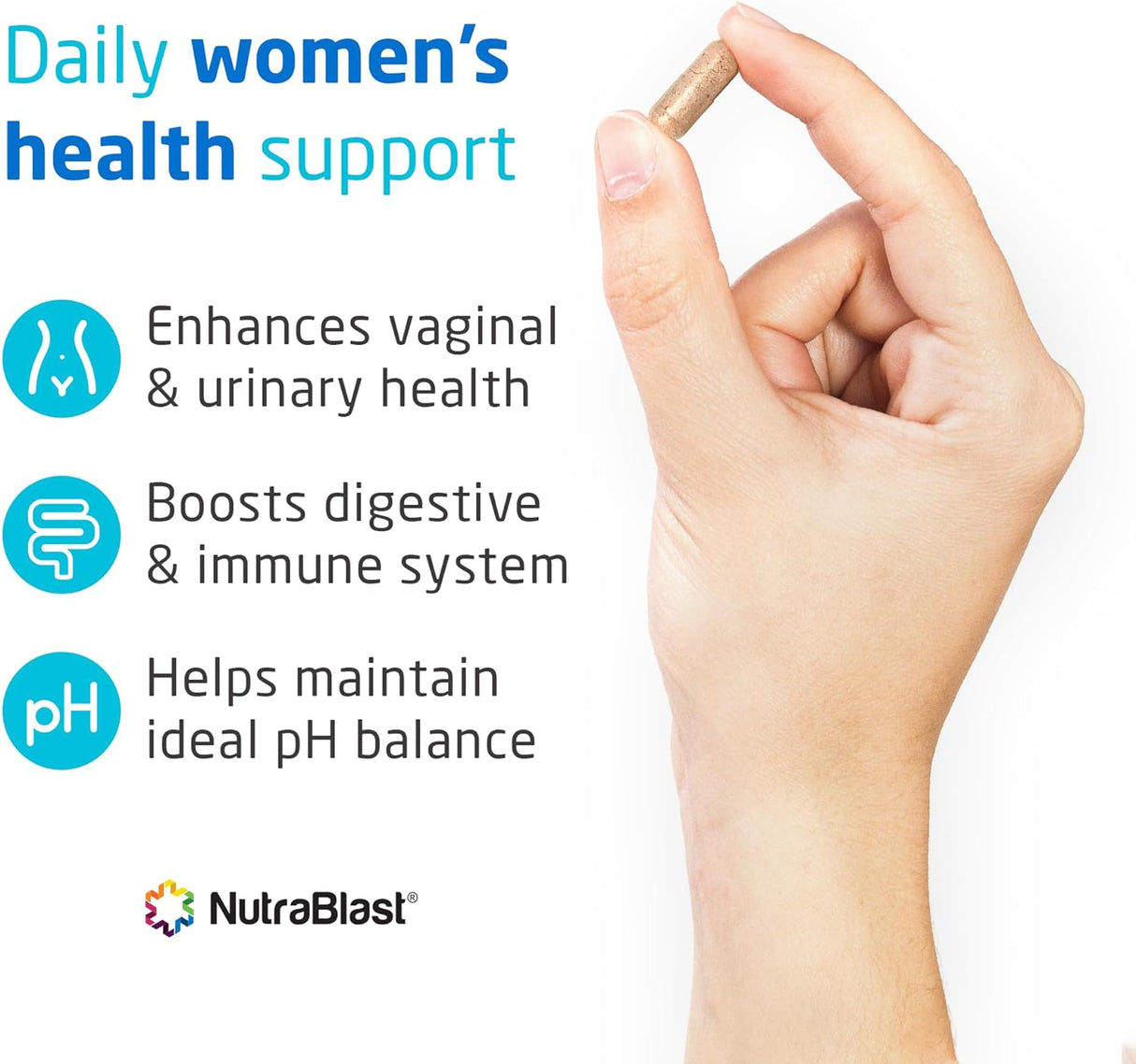 NutraBlast Probióticos vaginales para mujeres digestivos, equilibrio de pH, UT y salud vaginal - 50 mil millones de UFC - 6 cepas, prebióticos, extracto de arándano y D manosa - Probiótico para mujer