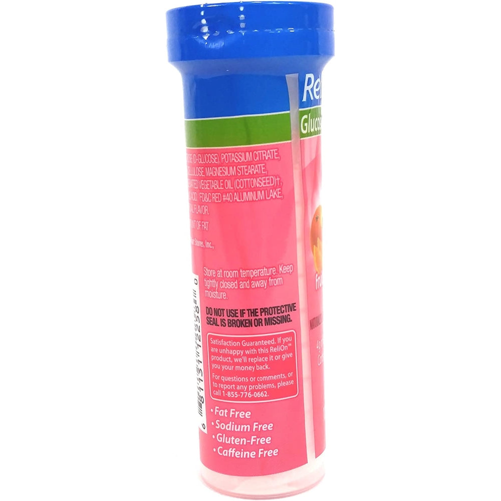 ReliOn Glucosa Fruit Punch 10 Tablets, On-The-Go Tube.